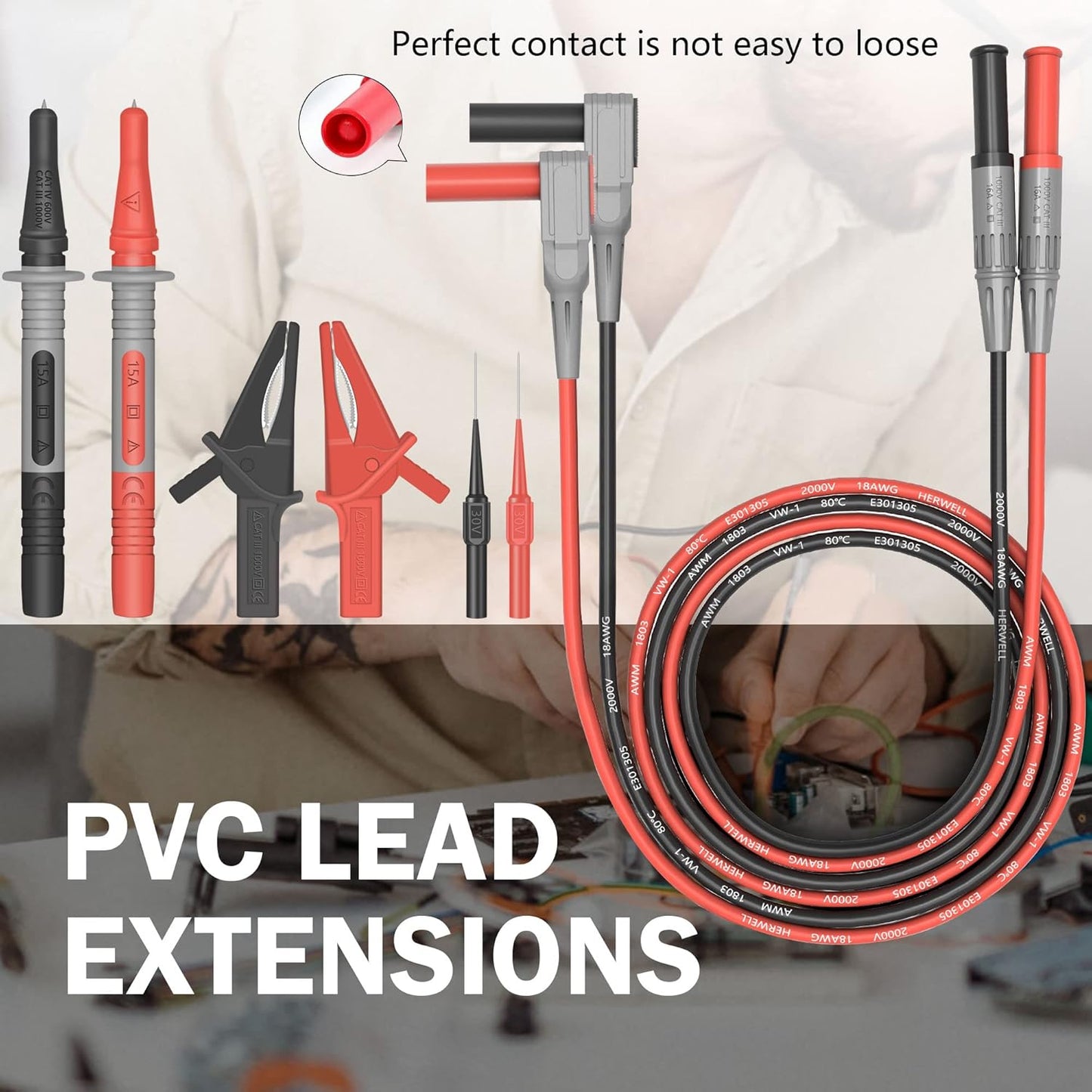 Test Leads Set HANDSKIT Double Insulated Electrical Multimeter Test Lead Kit, Test Leads Probes 4mm Banana Plug