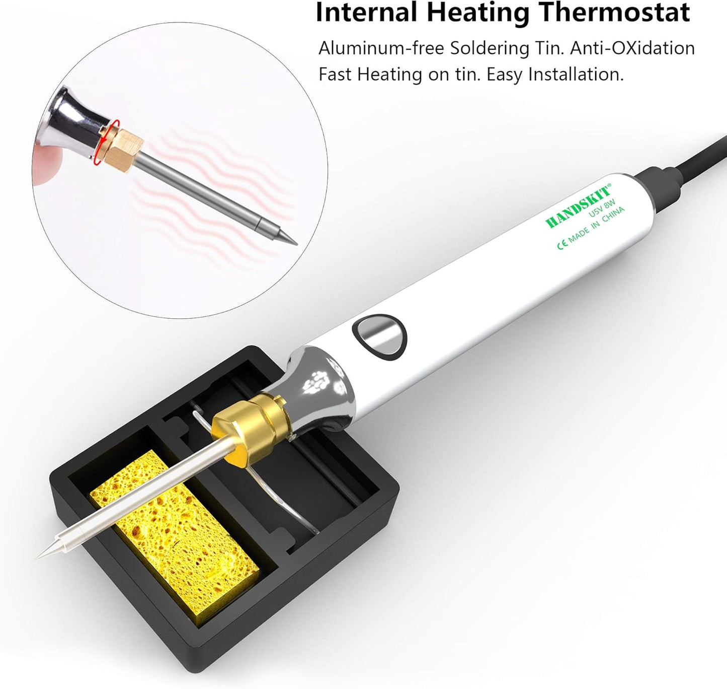 Soldering Iron Kit, HANDSKIT 8W Soldering Iron Welding Tools with Adjustable Temperature 300-450°C Soldering Kit with Solder Stand, Solder Wire