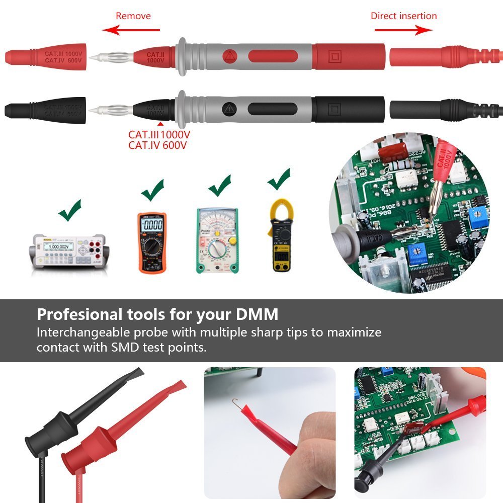22 in 1 Multimeter Test Leads Set with Electrical Alligator Clips and Soft Silicone Probes - HANDSKIT