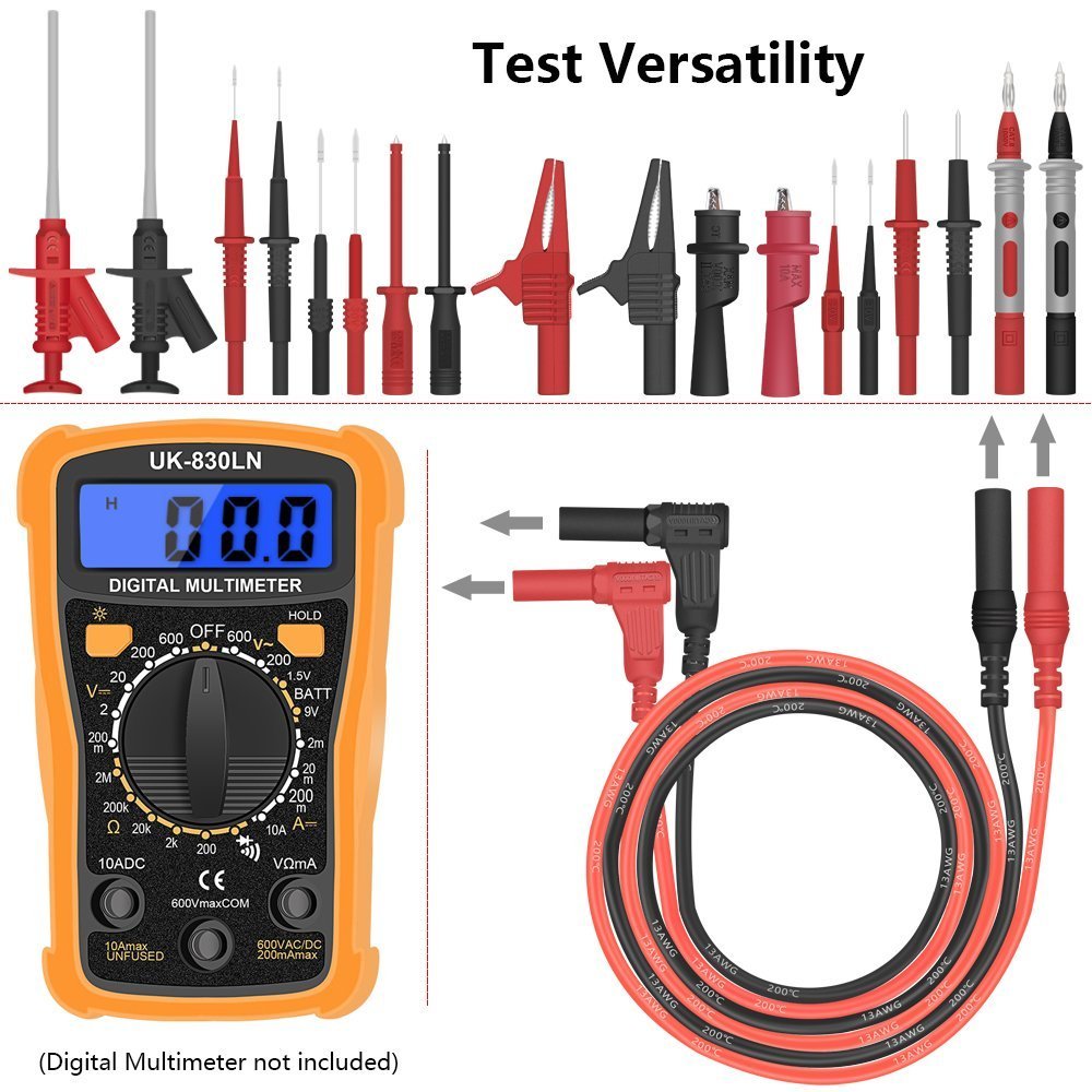 22 in 1 Multimeter Test Leads Set with Electrical Alligator Clips and Soft Silicone Probes - HANDSKIT