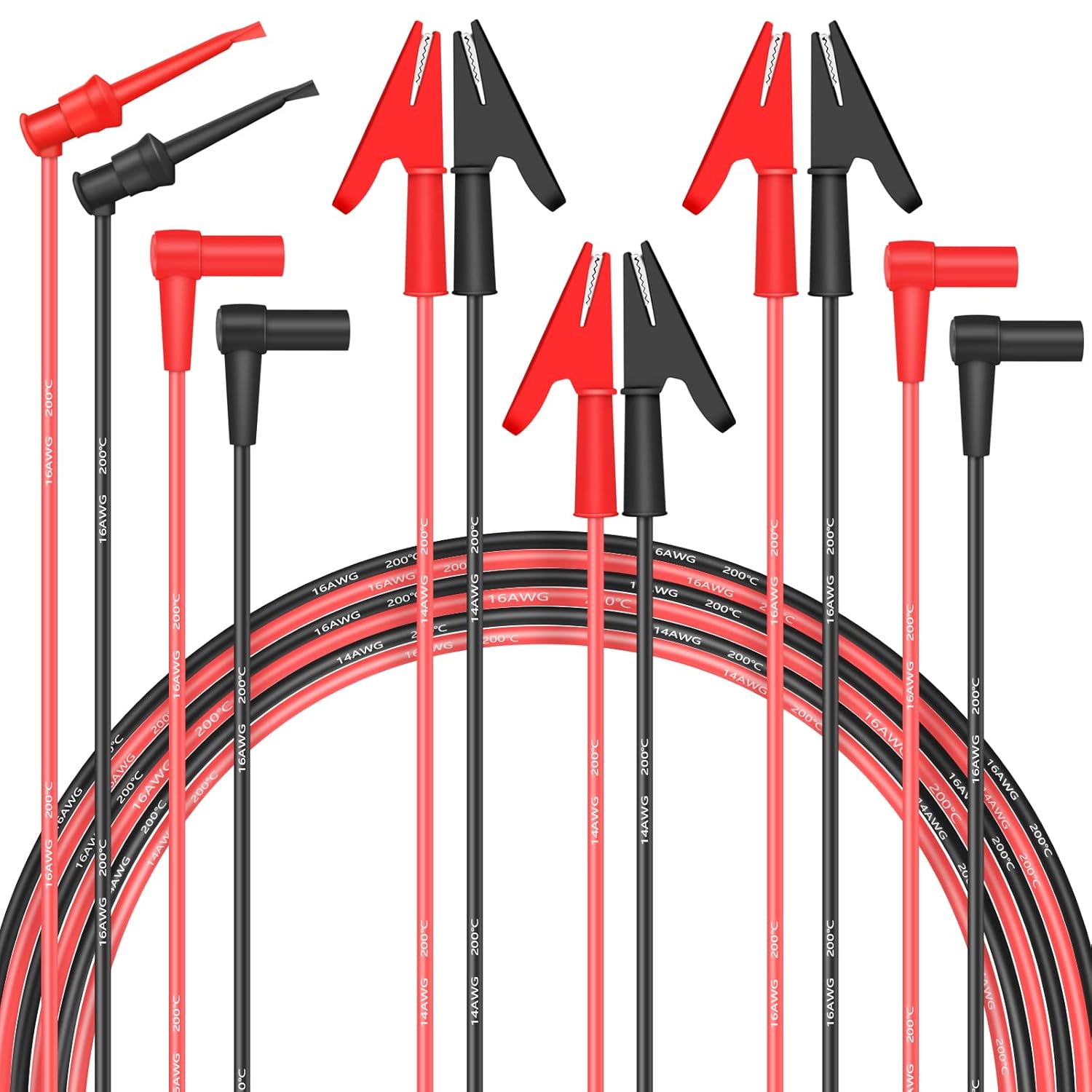 HANDSKIT Multimeter Test Leads and Probes, Dual Ended Alligator Clips, 4mm Banana Plug Test Hooks, Heavy Duty Wire Cable with Insulators - HANDSKIT