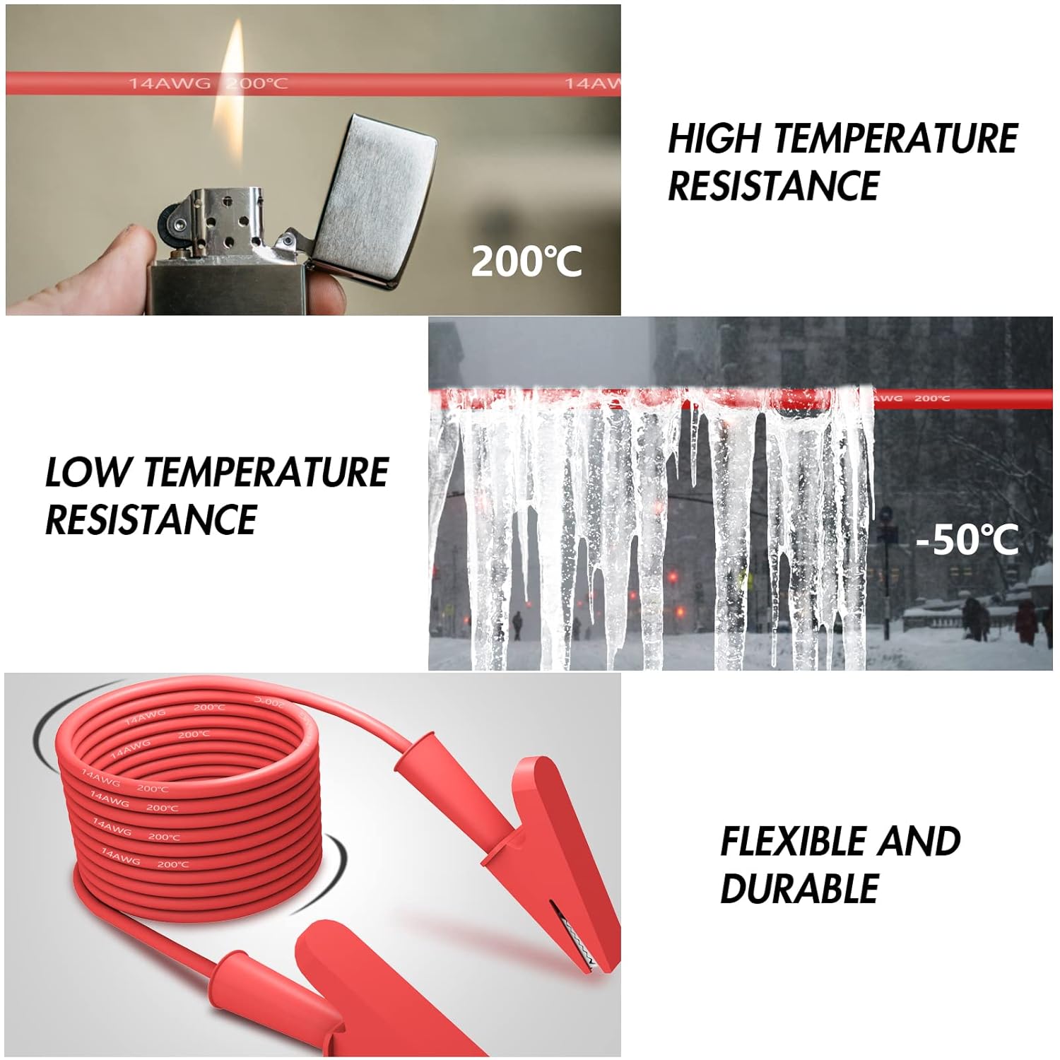 HANDSKIT Multimeter Test Leads and Probes, Dual Ended Alligator Clips, 4mm Banana Plug Test Hooks, Heavy Duty Wire Cable with Insulators - HANDSKIT