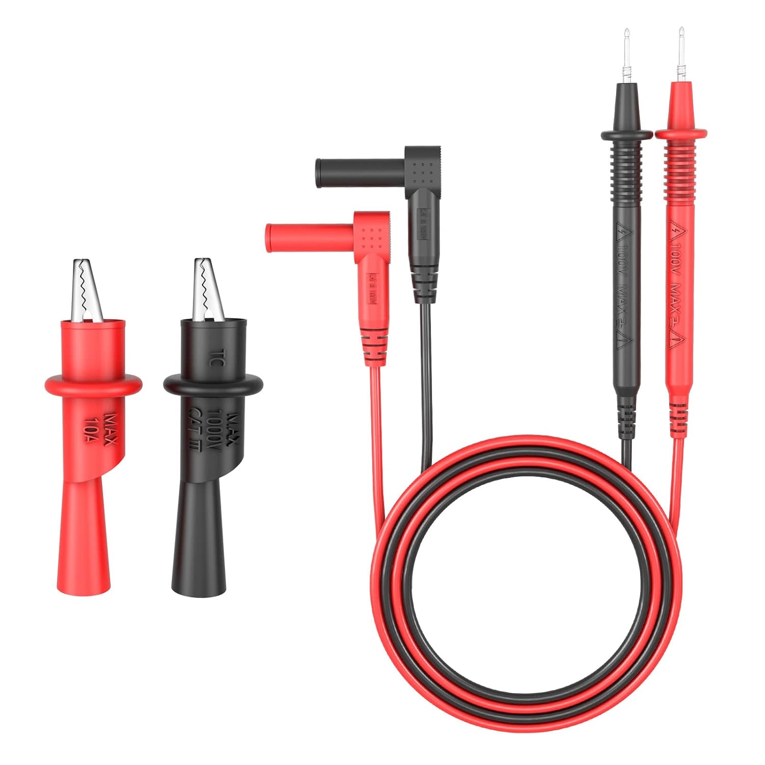Insulated Test Leads CAT III 1000V with Threaded Alligator Clips, 4mm Test Leads Probes - HANDSKIT