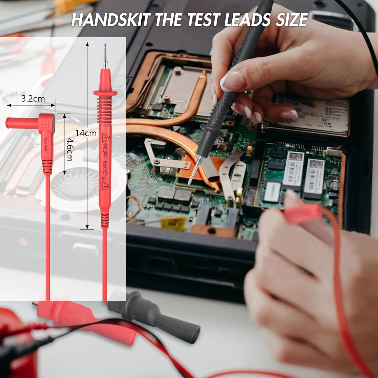 Insulated Test Leads CAT III 1000V with Threaded Alligator Clips, 4mm Test Leads Probes - HANDSKIT