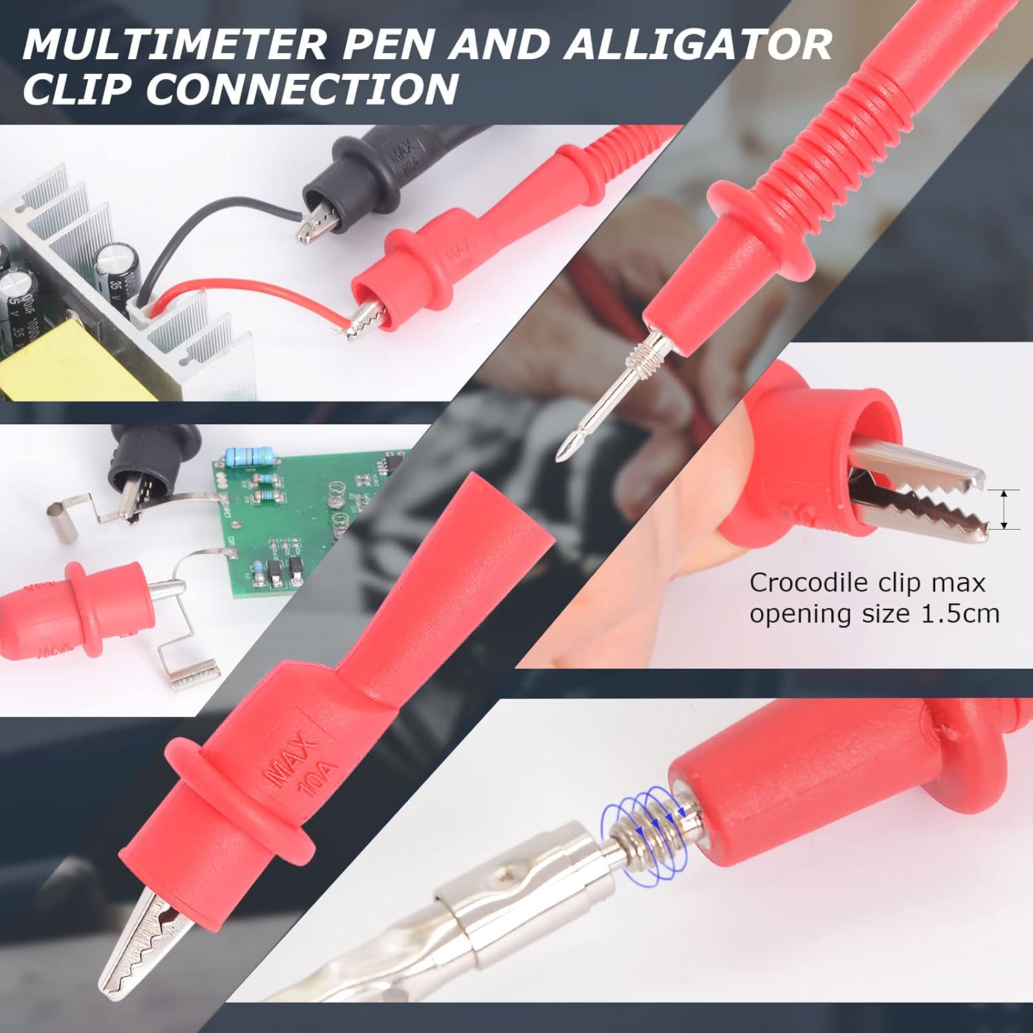 Insulated Test Leads CAT III 1000V with Threaded Alligator Clips, 4mm Test Leads Probes - HANDSKIT