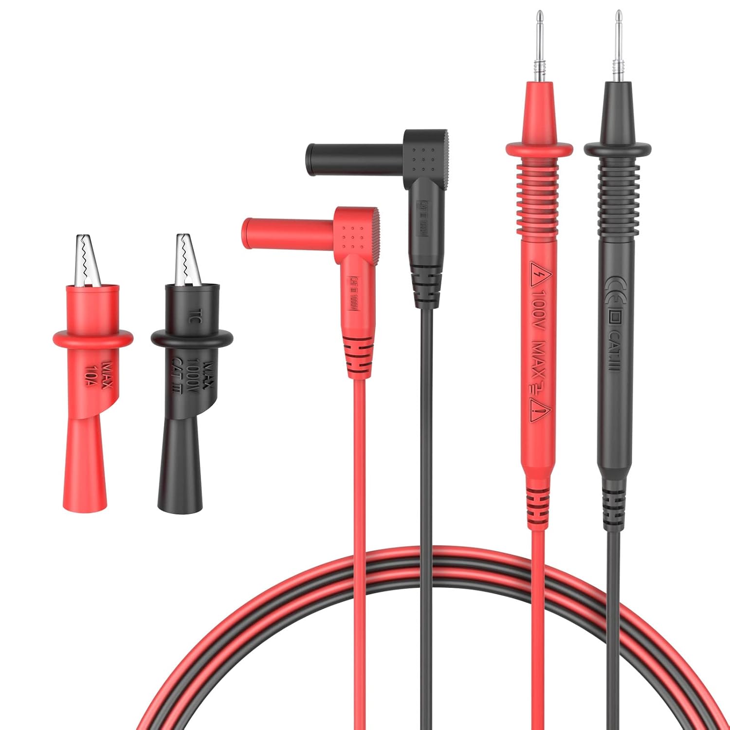 Insulated Test Leads CAT III 1000V with Threaded Alligator Clips, 4mm Test Leads Probes - HANDSKIT