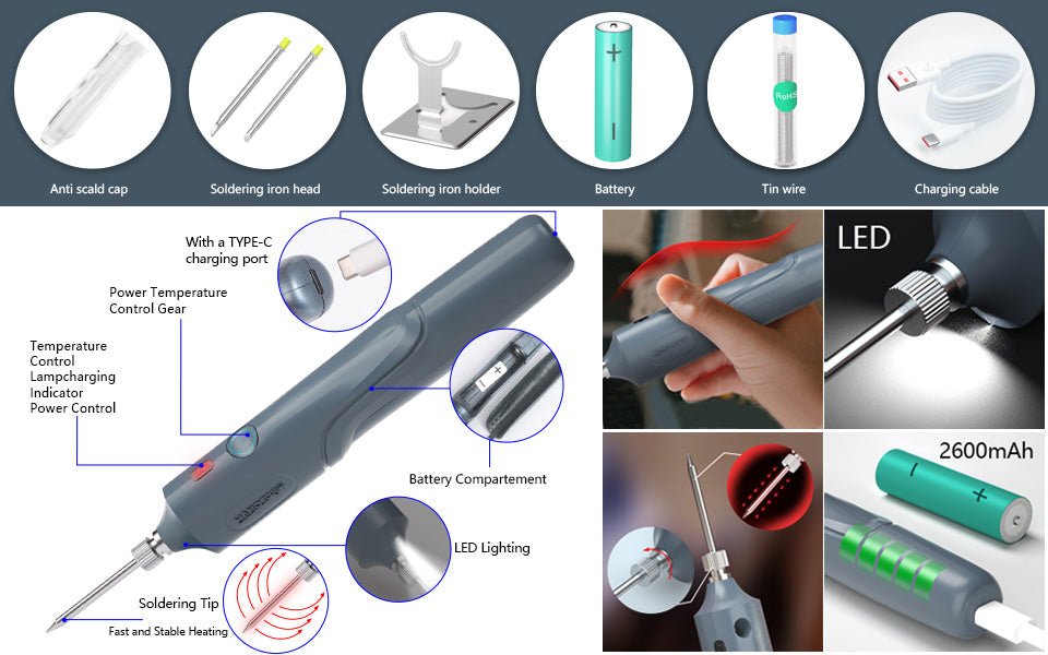 PORTABLE DETACHABLE BATTERY SOLDERING IRONON - 18650 - HANDSKIT