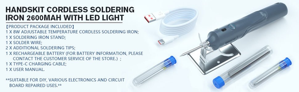 PORTABLE DETACHABLE BATTERY SOLDERING IRONON - 18650 - HANDSKIT