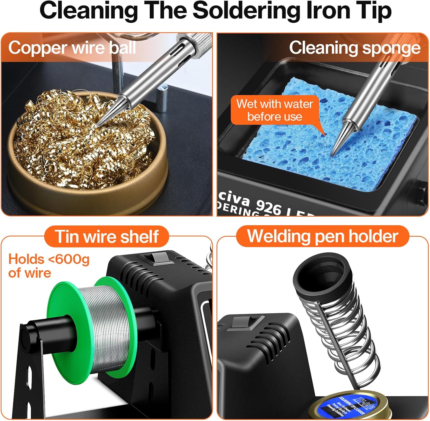 Preciva 926 LED Soldering Iron Kit, 90℃ - 480℃ Soldering Station with 2 Helping Hands, 130W Digital Display Portable Solder Station, Auto Sleep Mode, Temperature Lock Function, with 5 Tips - HANDSKIT