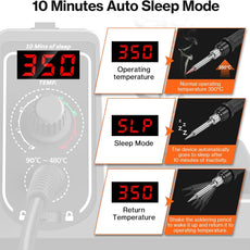 Preciva 926 LED Soldering Iron Kit, 90℃ - 480℃ Soldering Station with 2 Helping Hands, 130W Digital Display Portable Solder Station, Auto Sleep Mode, Temperature Lock Function, with 5 Tips - HANDSKIT