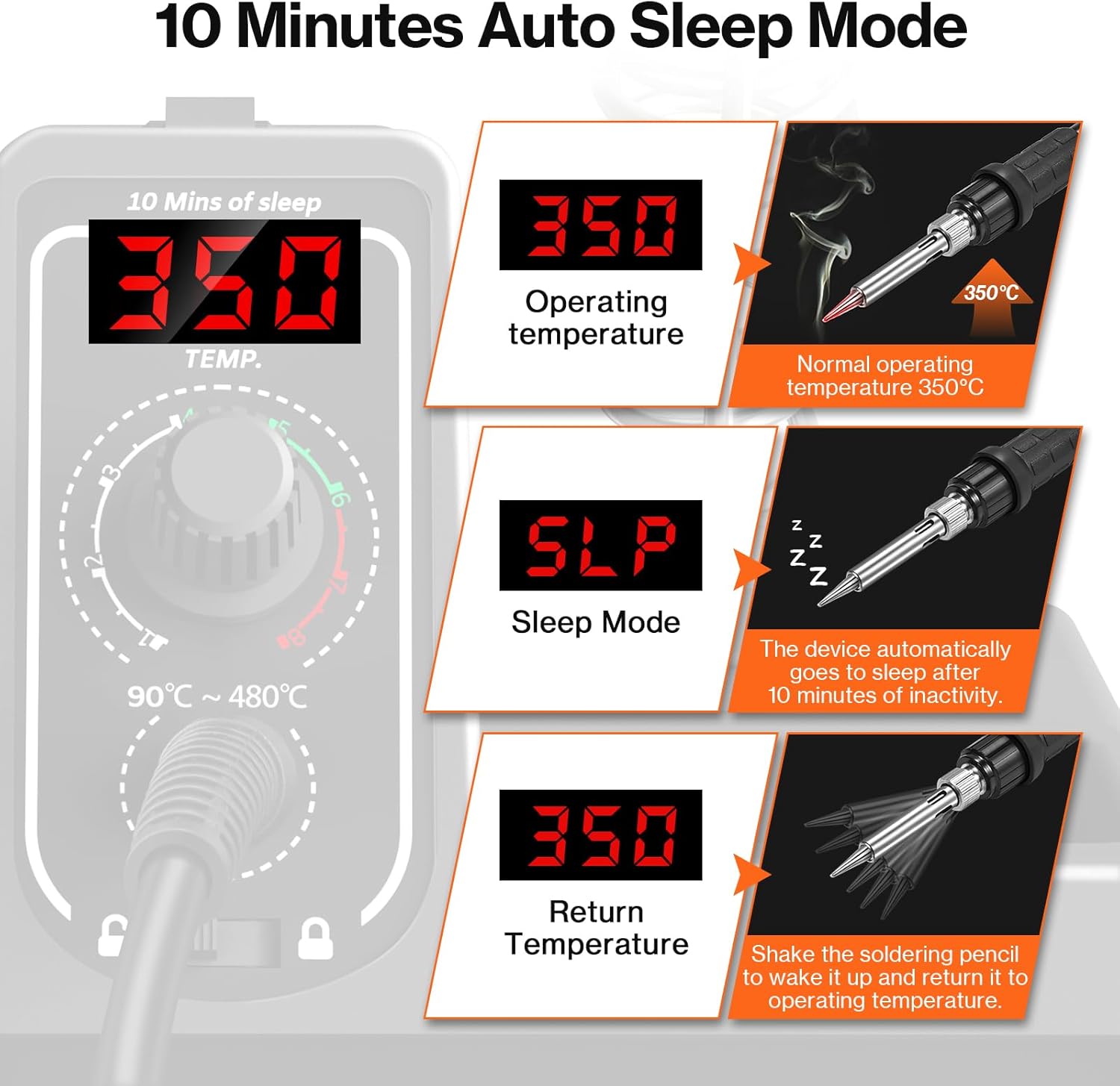 Preciva 926 LED Soldering Iron Kit, 90℃ - 480℃ Soldering Station with 2 Helping Hands, 130W Digital Display Portable Solder Station, Auto Sleep Mode, Temperature Lock Function, with 5 Tips - HANDSKIT
