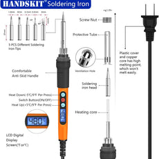 Soldering Iron Kit, 90W Soldering Iron LCD Adjustable Temperature, 13 in 1 Soldering Welding Iron Gun Kit with 5 Tips, Flux, Desoldering Pump, Stand, Tweezers, Wire Cutter, Solder Wire, Sponge, 110V - HANDSKIT