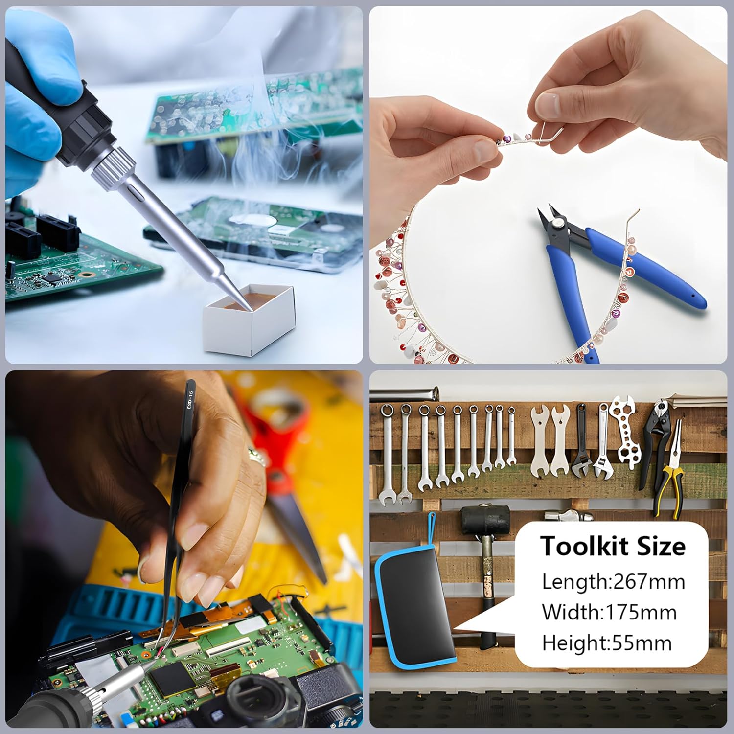 Soldering Iron Kit, 90W Soldering Iron LCD Adjustable Temperature, 13 in 1 Soldering Welding Iron Gun Kit with 5 Tips, Flux, Desoldering Pump, Stand, Tweezers, Wire Cutter, Solder Wire, Sponge, 110V - HANDSKIT