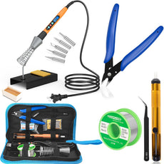 Soldering Iron Kit, 90W Soldering Iron LCD Adjustable Temperature, 13 in 1 Soldering Welding Iron Gun Kit with 5 Tips, Flux, Desoldering Pump, Stand, Tweezers, Wire Cutter, Solder Wire, Sponge, 110V - HANDSKIT