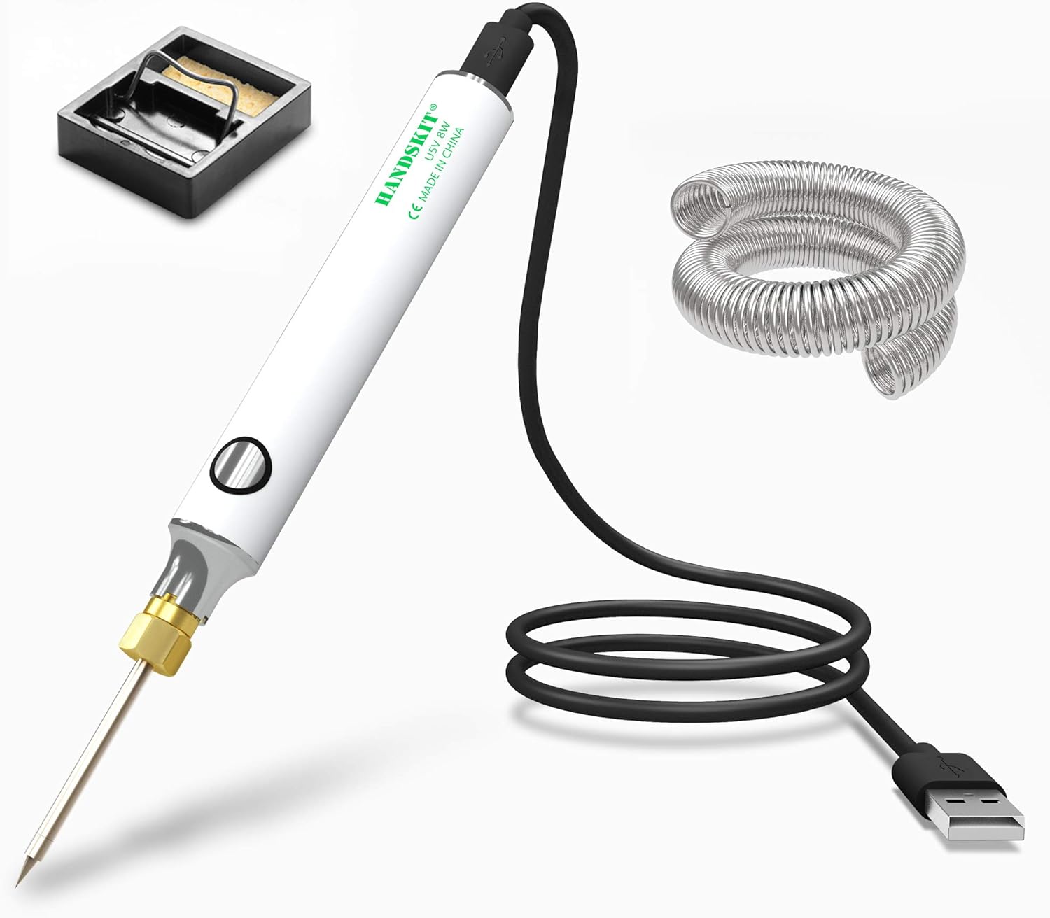 Soldering Iron Kit, HANDSKIT 8W Soldering Iron Welding Tools with Adjustable Temperature 300 - 450°C Soldering Kit with Solder Stand, Solder Wire - HANDSKIT