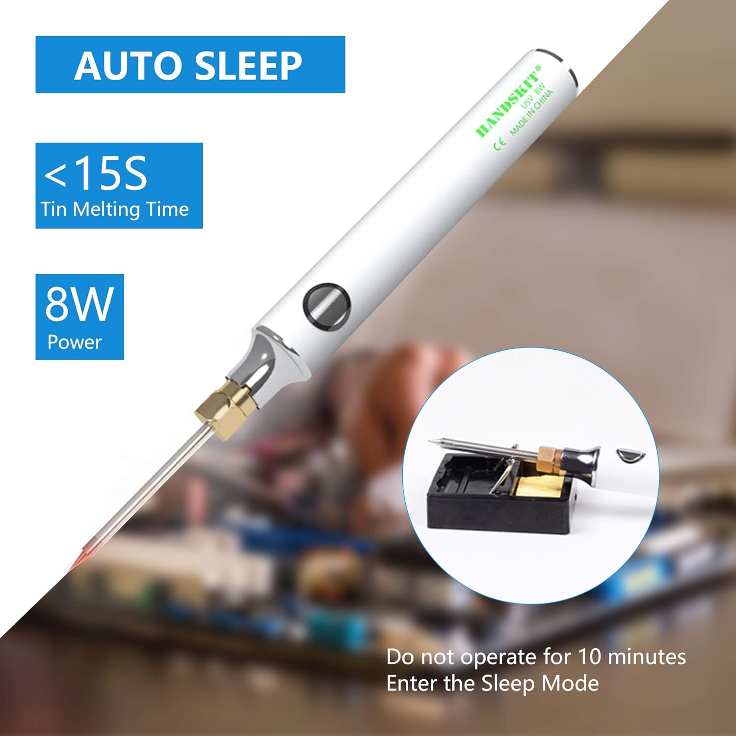Soldering Iron Kit, HANDSKIT 8W Soldering Iron Welding Tools with Adjustable Temperature 300 - 450°C Soldering Kit with Solder Stand, Solder Wire - HANDSKIT