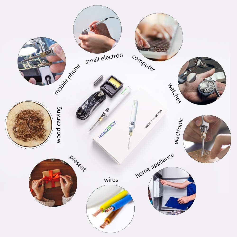 Soldering Iron Kit, HANDSKIT 8W Soldering Iron Welding Tools with Adjustable Temperature 300 - 450°C Soldering Kit with Solder Stand, Solder Wire - HANDSKIT
