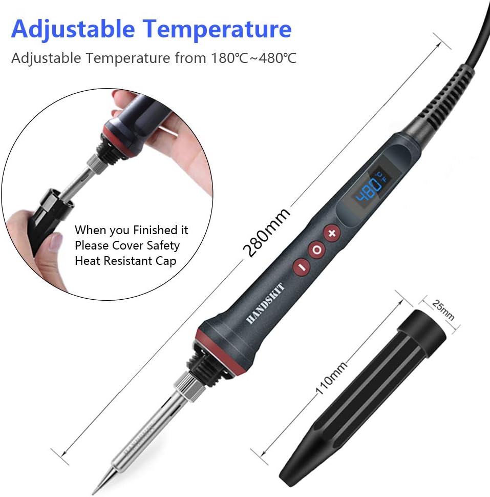 Soldering Iron Kit，Includes 5 Tips, Solder Wire, Stand, Precision Tools for Electronics and Welding Repairs - HANDSKIT