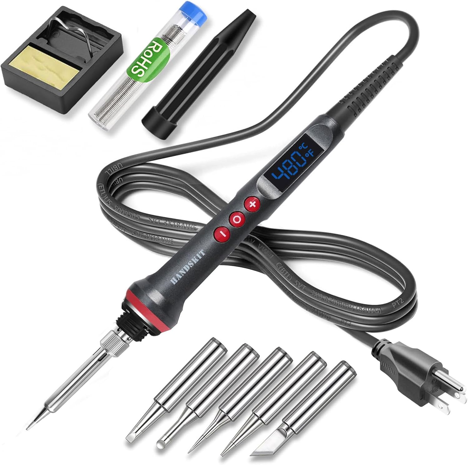 Soldering Iron Kit，Includes 5 Tips, Solder Wire, Stand, Precision Tools for Electronics and Welding Repairs - HANDSKIT