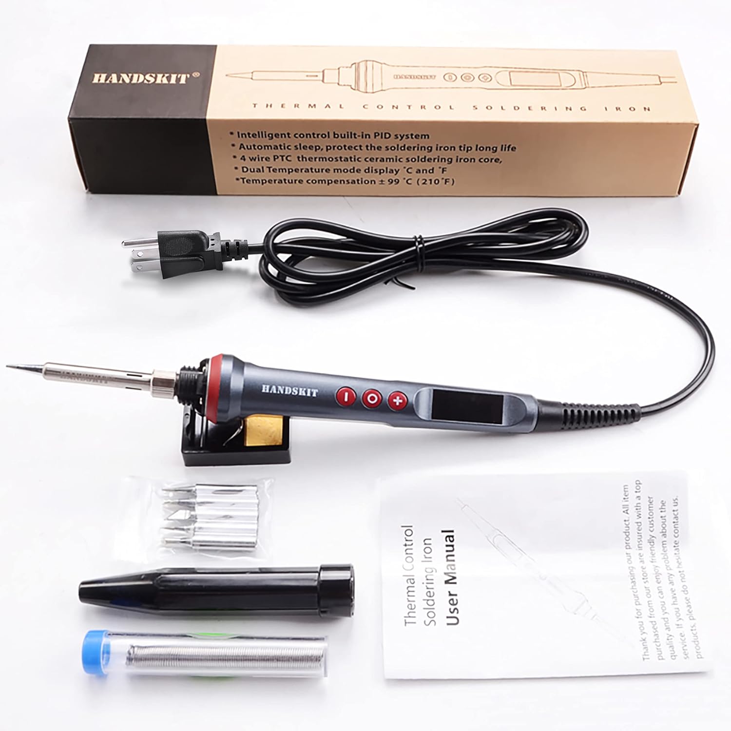 Soldering Iron Kit，Includes 5 Tips, Solder Wire, Stand, Precision Tools for Electronics and Welding Repairs - HANDSKIT