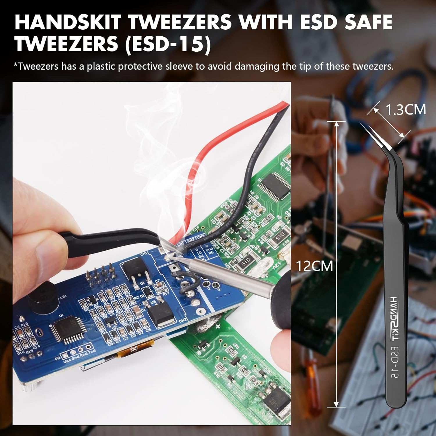 Soldering Iron Station Kit, 72W Digital Display with Adjustable Temperature (150°C - 480°C), OLED Display, Auto Sleep Function, 2 Tips, 50g Solder Wire, Solder Sucker, Tweezers - HANDSKIT