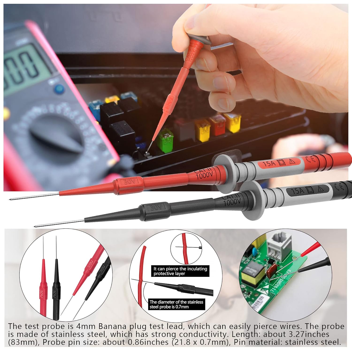 Test Leads Set HANDSKIT Double Insulated Electrical Multimeter Test Lead Kit, Test Leads Probes 4mm Banana Plug - HANDSKIT