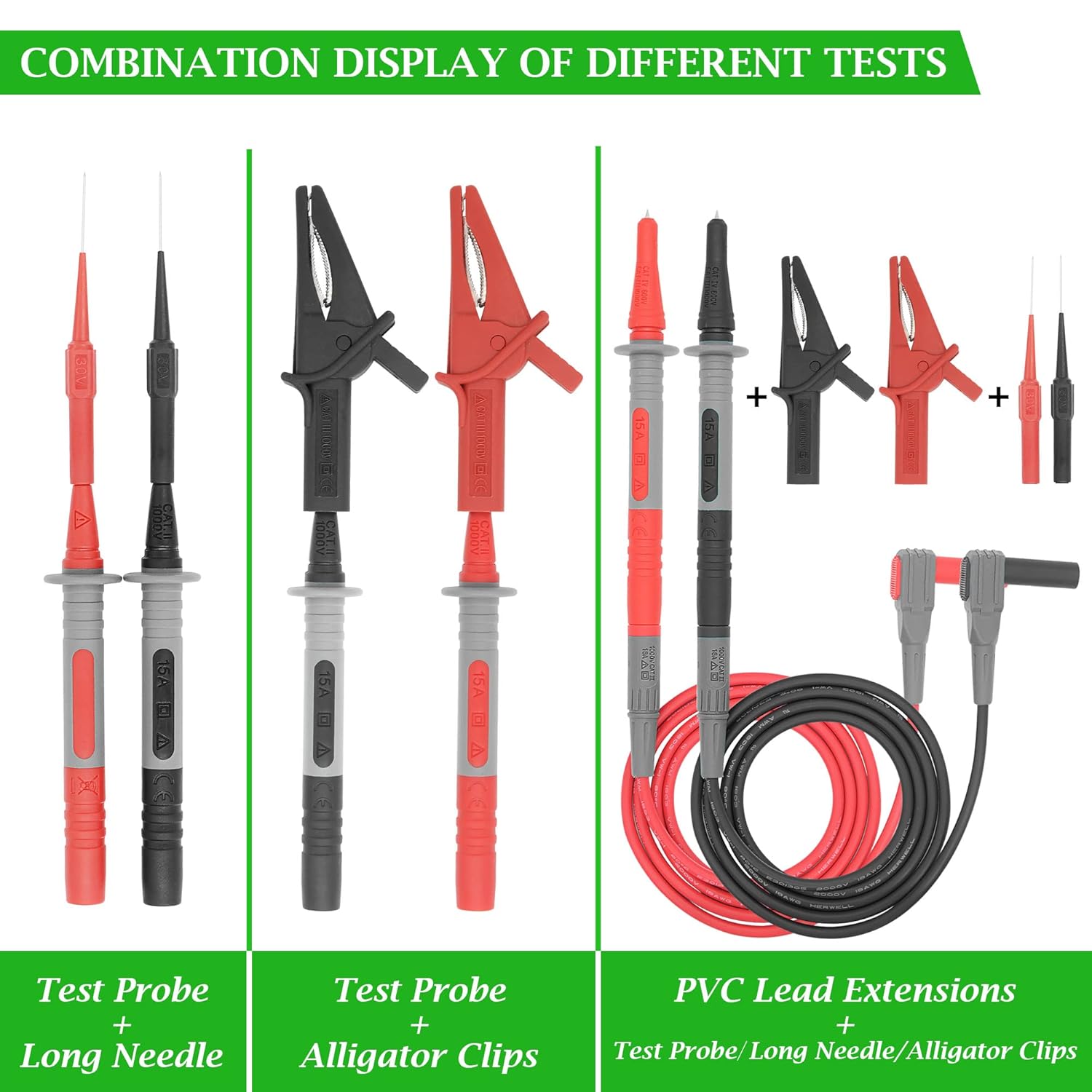 Test Leads Set HANDSKIT Double Insulated Electrical Multimeter Test Lead Kit, Test Leads Probes 4mm Banana Plug - HANDSKIT
